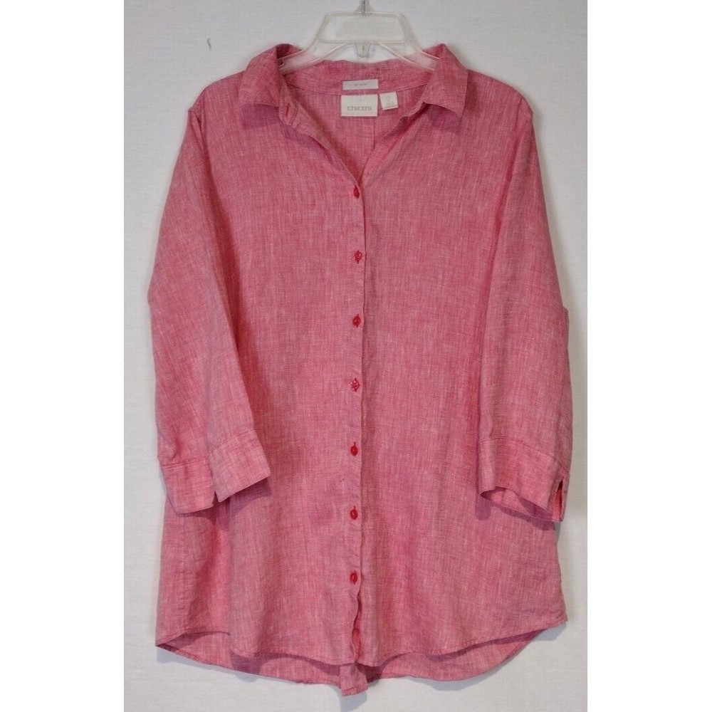 Chico's Women's 100% Button Down Top Red Size 2
